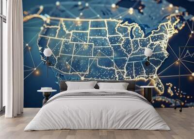 The map is lit up with a blue and white color scheme, giving it a futuristic Wall mural