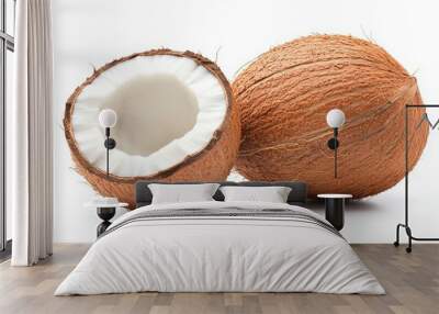 Two coconuts, one of which is open Wall mural