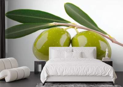 Two green olives on a white background Wall mural