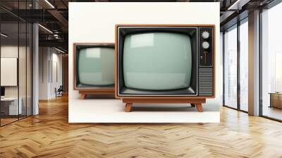 Two old fashioned televisions are sitting on a white background Wall mural