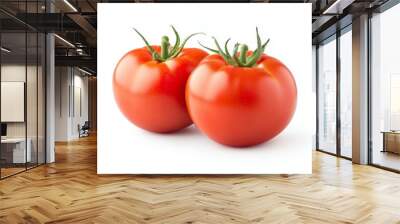 Two red tomatoes are shown on a white background Wall mural