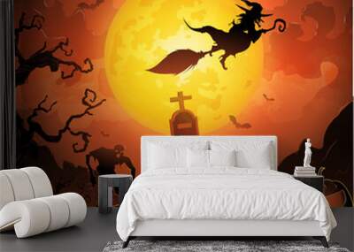 Halloween Party Vector Concept Full Moon Land Wall mural