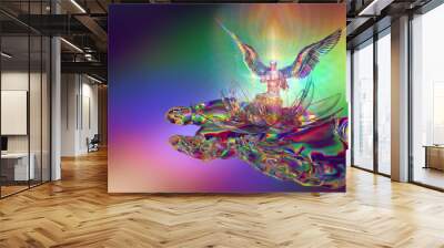 3d illustration of an angel in a lotus in the hands of God Wall mural