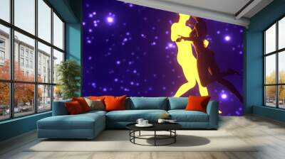 3d illustration. hugging people in astral space. sun and night Wall mural