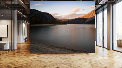 Horizontal vivid smooth Norway fjord bay landscape background ba Wall mural