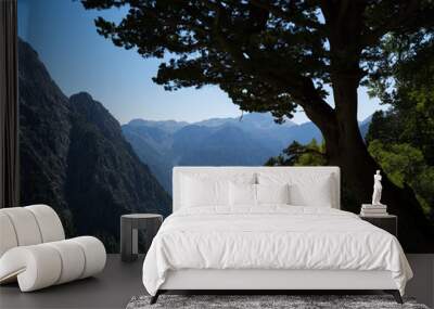 Horizontal vivid summer Greece mountains landscape background ba Wall mural