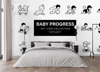 Baby Milestones Minimalist Vector Art Icons for Tracking Early Childhood Development Wall mural