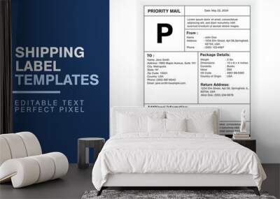 Simple Custom Shipping Label Design Template with Sender, Recipient, Package Details, and Customs Information for Efficient Shipping	 Wall mural