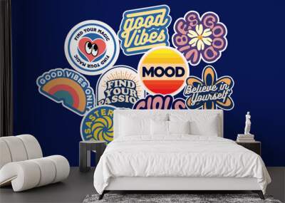 Sticker set Cute vector template decorated with cartoon image and aesthetic quotes graphic design Wall mural