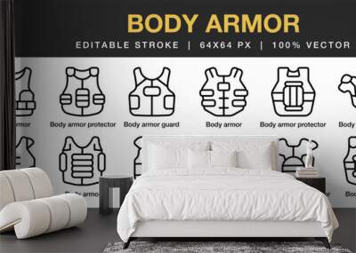 Body Armor icon set. Editable Stroke Icon Collection. Includes Body armor icons and More. Outline icons vector collection. Wall mural