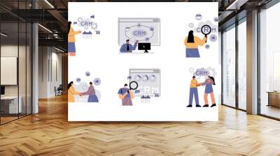 Customer Relationship Management flat illustration set. Include of service, management, marketing, business, and relationship. Vector illustration isolated transparent background Wall mural