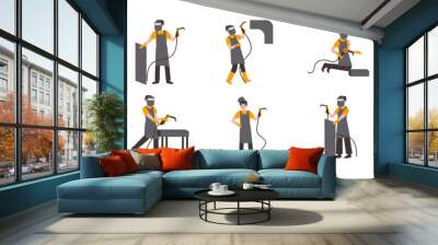 Welder Character flat illustration set. Include of occupation, welder, industry, character, helmet, repair, and technician. Vector illustration isolated transparent background Wall mural