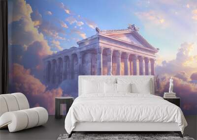 A dreamy Greek temple floating clouds,Surreal art Ancient Greek temple myth. Wall mural