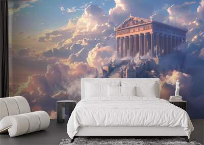 A dreamy Greek temple floating clouds,Surreal art Ancient Greek temple myth. Wall mural