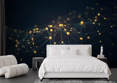 Dark blue background with polygonal golden line connection.Network connection concept.digital technology concept. Wall mural