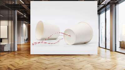 implementing the concept of a communication system using white paper cups and strings Wall mural