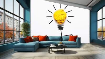 Inspiration concept crumpled color paper light bulb metaphor for good idea Wall mural