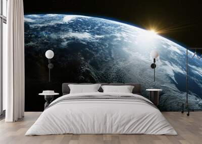 A view of the Earth from outer space/3D Rendering rotating planet Earth with a sun-baked side and a dark side with the lights of cities. Some elements of the image provided by NASA Wall mural