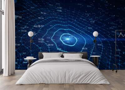 Block chain network/Blockchain network concept , Distributed register technology , Block chain text and computer connection with blue background Wall mural