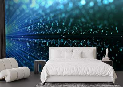 Explode particle  background/Blue bytes of binary code flying through a vortex, background code depth of field Wall mural