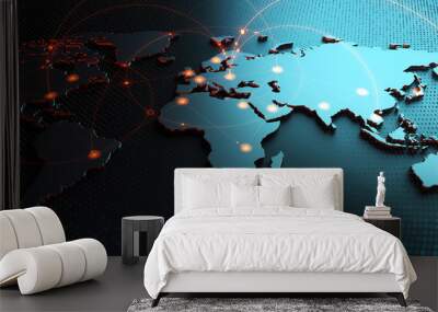 Global  Background/Connection lines around Earth globe, futuristic technology  theme background with circles and lines. Concept of internet, social media, traveling or logistics Wall mural