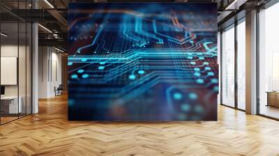 orange, blue technology background/orange and blue technology background circuit board and code Wall mural