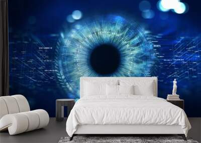 Security access  technology/Eye viewing digital information represented by circles and signs, background depth of field. Technology concept Wall mural