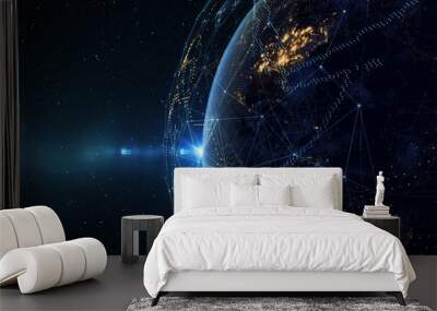 Technology background/Technology background Earth from space at night with a digital communication system Some elements of the image provided by NASA. Wall mural