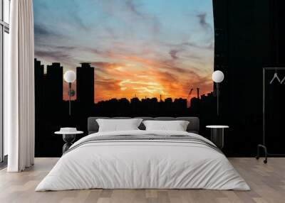 sunset in the city Wall mural