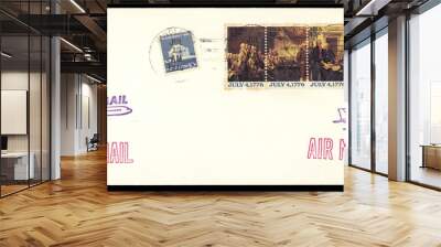 Luftpost airmail USA Amerika vintage retro Umschlag envelope Briefmarken stamps gestempelt used alt old July 4th Unabhängigkeits Erklärung Indepencence Versammlung Leute 1776 Randle Washington 1976 Wall mural