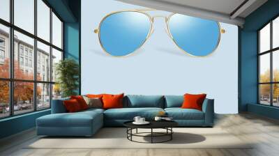 aviator sunglasses on a blue background with clipping path Wall mural