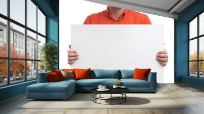 Man showing blank white billboard sign Wall mural