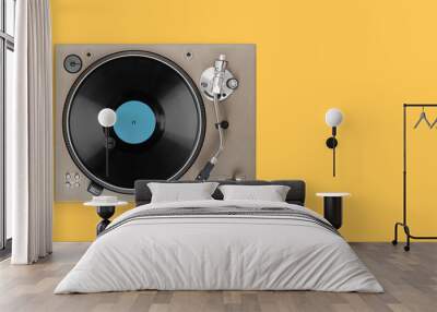 old turntable player with lp vinyl record top view Wall mural