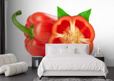 red bell peppers whole and slice isolated on white Wall mural