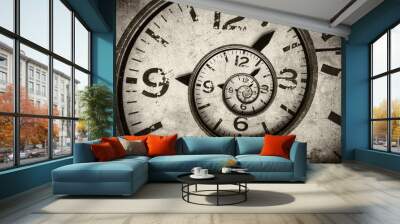 Twisted clock face. Time concept Wall mural