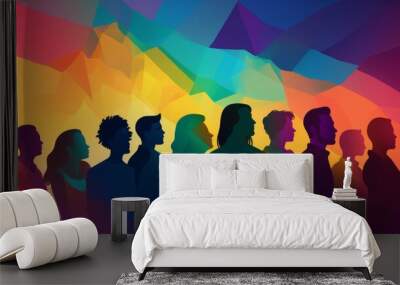 Colorful silhouettes of diverse people holding hands, Diversity Equity and Inclusion, modern company background Wall mural