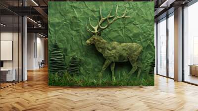 Green wild animal icon recycled paper background Wall mural