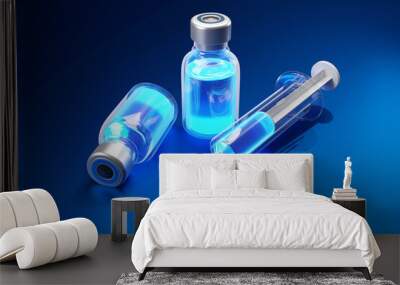 3D Illustration of a pharmaceutical set of a vial and syringe for vaccination or medication . Wall mural