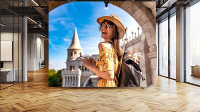 A young woman enjoying her trip to the Castle of Budapest Wall mural