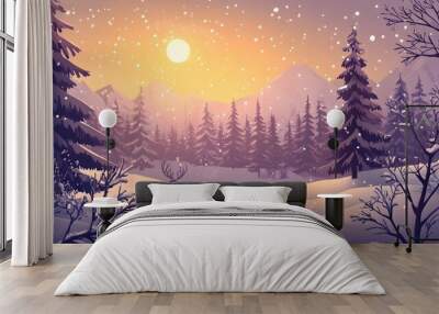 Illustration of a winter christmas scene landscape for a banner or wallpaper Wall mural