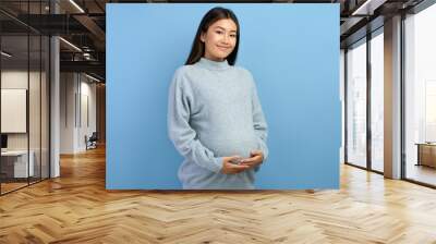 Image of a beautiful young pregnant asian woman posing isolated Wall mural