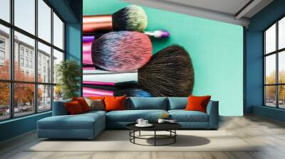 Makeup brush isolated on green background Wall mural