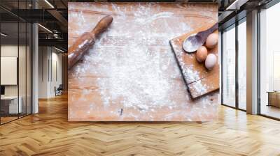 The process of cooking, wooden background, top view Wall mural