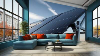 Black solar panels look modern. that shines with bright sky Clean natural energy. Wall mural