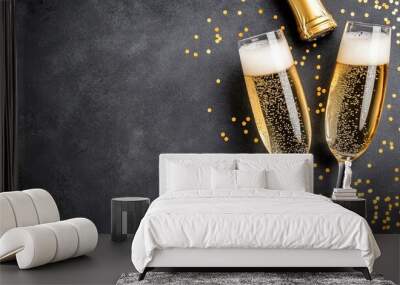 Gold foil frame with tiny champagne bubbles rising along the edges, creating a festive feel with an open center. Wall mural