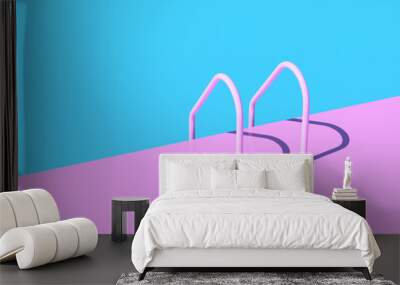 Grab bars ladder in the blue swimming pool. 3d render Wall mural