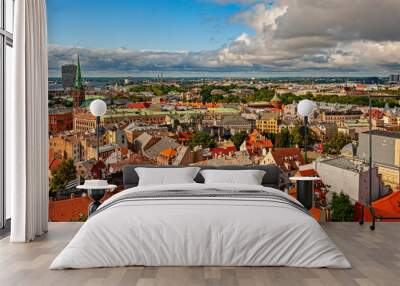 Looking over the Riga  old town with its medieval buildings and Daugava River Wall mural