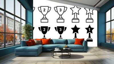 trophy cup vector icon set. football sport tournament champion victory award sign. trophy with 1, 2, 3 and star. contest price sign. Wall mural