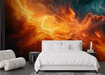 Orange and blue space with stars 8k hi-res cosmic wallpaper background Wall mural