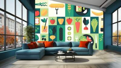 abstract geometric organic vegetable food background. fruits and vegetables, cold drinks, kitchen pl Wall mural